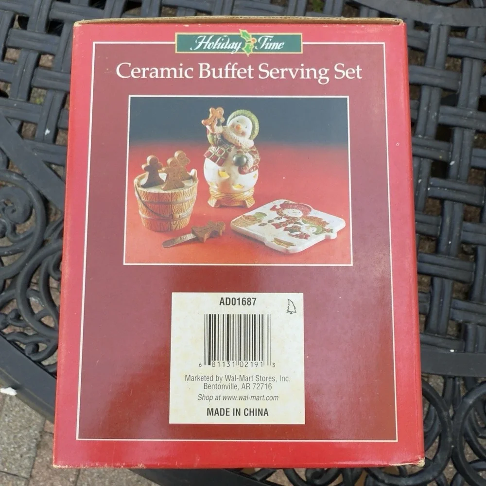 Vtg 90s Christmas Buffet Serving Set Charcuterie Snowman Gingerbread‎ Spreader